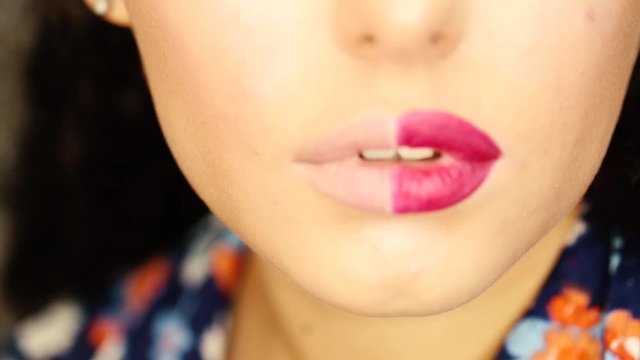 Creatively painted lips close-up