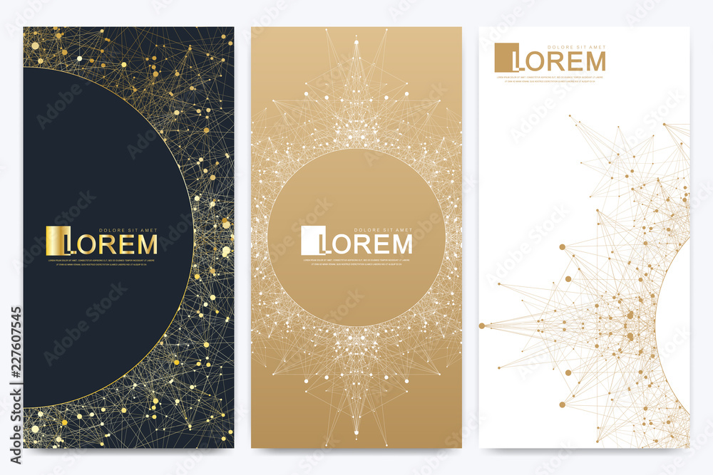 Aufkleber modern set of vector flyers. molecule and communication background. geometric abstract golden packag
