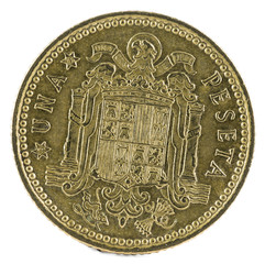 Old Spanish coin of 1 peseta, Francisco Franco. Year 1966, 19 73 in the stars. Reverse.