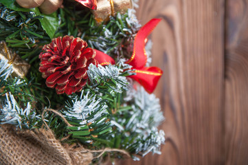 Happy new year and Merry Christmas concept. Christmas tree with new year decoration and bokeh on...
