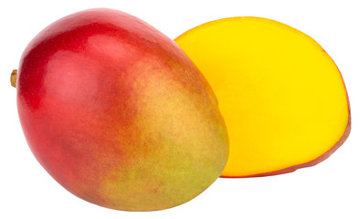 Two mangoes isolated on white background Clipping Path
