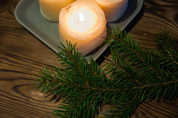 Happy new year and Merry Christmas concept. Christmas tree with new year decoration and bokeh on...
