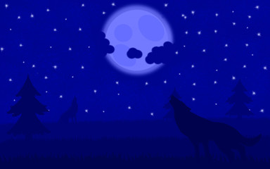 The illustration shows the full moon. Also, howling wolves are beautifully displayed here. This illustration can be used perfectly as a screensaver on your desktop.