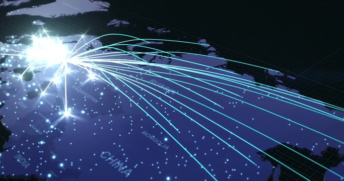 Global Network Connections - Hacked - Virus spreads from all over Russia to Moscow then onto the rest of the world (With Text) V1