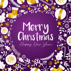 Fototapeta premium Merry Christmas Happy New Year Golden Purple Background
