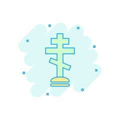 Vector cartoon halloween grave icon in comic style. Gravestone sign illustration pictogram. Rip business splash effect concept.