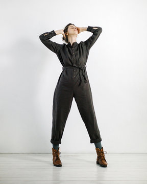 Young woman in combo suit