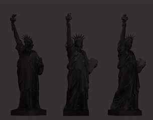 Dark Statue of Liberty Set, New York landmark, American symbol Vector 3D Rendering