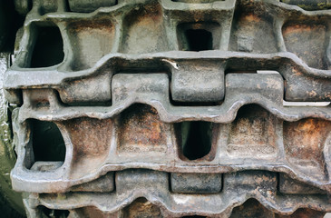 Caterpillar track of the old tank from the Second World war. Armored fighting vehicle as a memory...