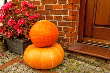 big squash, decorated at a house