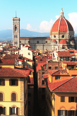 Fototapeta na wymiar The Historic City of Florence, Italy with a backdrop of Cathedral of Santa Maria del Fiore