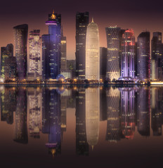 The skyline of West Bay and Doha City, Qatar