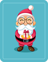 Cute Cartoon Santa Holding Christmas Present
