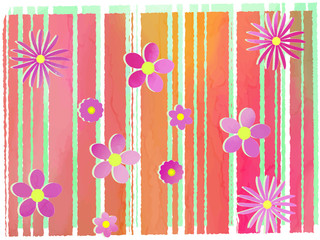 Obraz premium 赤と緑と花柄のストライプ