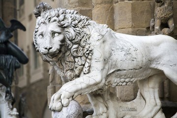 Statue of a lion at Signoria square in Florence, Italy