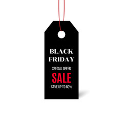 Black friday price sticker isolated on white background. Black tag with Sale text. Vector design template.