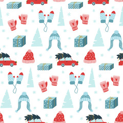 Cute hand drawn christmas seamless pattern. Vector design template for wrapping paper; fabric; wallpaper; etc.