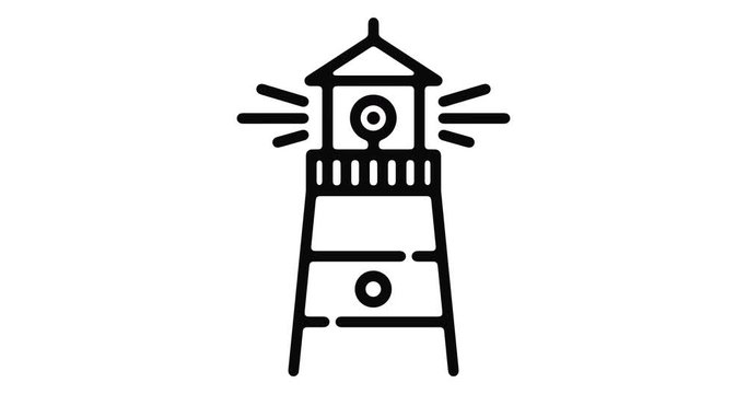 Lighthouse line icon motion graphic animation with alpha channel.