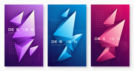 Vector abstract geometric backgrounds with 3d triangular shapes,