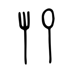 spoon and fork cutlery icon. sketch isolated object