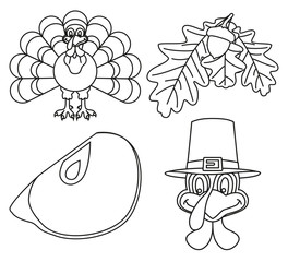 4 line art black and white thanksgiving elements