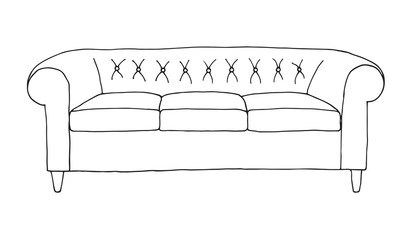 Sofa isolated on white background. Vector illustration in a sketch style.