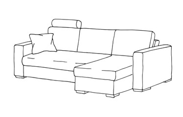 Sofa isolated on white background. Vector illustration in a sketch style.
