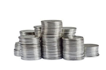 Business diagram on financial report with coins.  Stack of coins placed as diagram. Isolated on...