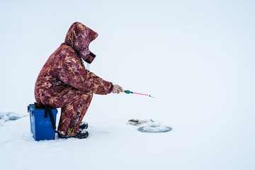 Winter Ice Fishing on the Lake