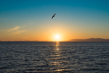 Obraz na płótnie Canvas Seascape with sunset views over the Pacific ocean.