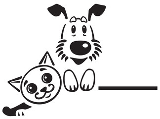 Fototapeta premium cartoon puppy dog and cat . Logo, icon , emblem . Black and white vector
