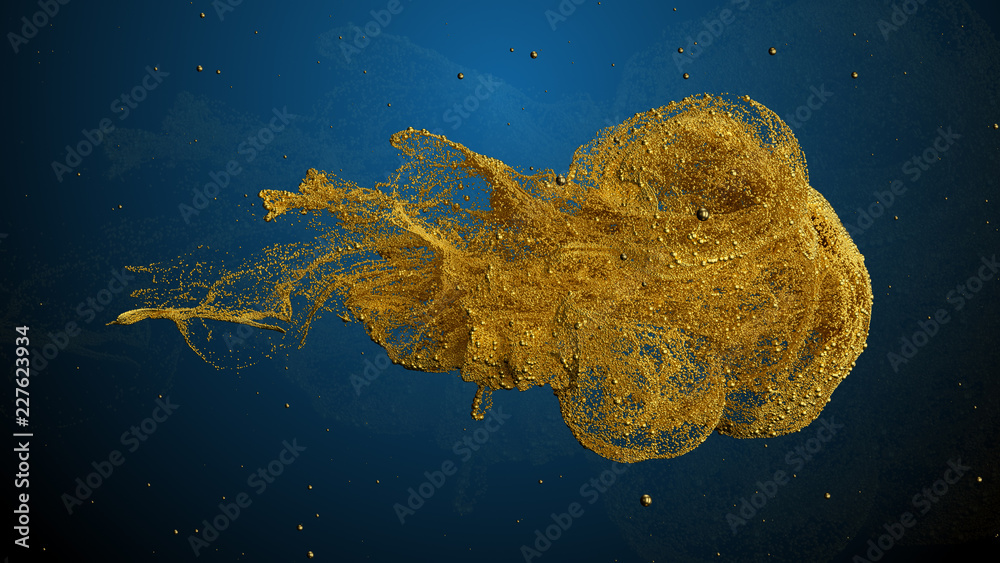 Poster 3d render abstract background with complex particle simulation. twirl, curl and turbulence affect pa