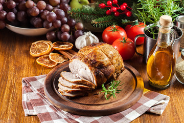 Baked pork ham on cutting board