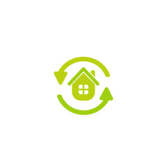 Flat green home with two round arrows.