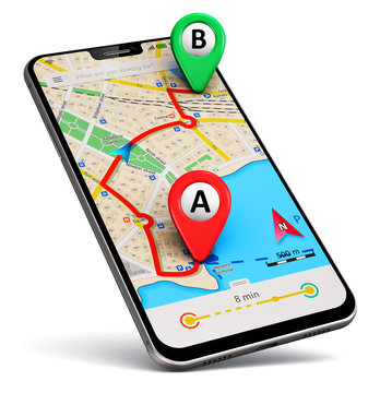 Smartphone with GPS map navigation app