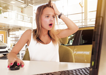 business, office, school, problem, crisis, stress and education concept - stressed businesswoman with computer and documents at work