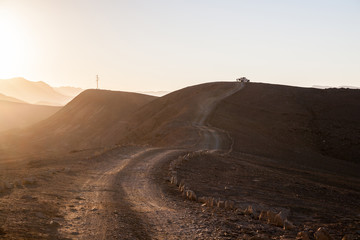 Fototapeta na wymiar Strada nel deserto all'interno del Makhtesh Ramon