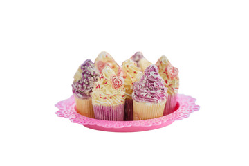 pink cupcake isolated. White background.