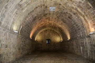 Corridor of  Peniscola Castle  , Costa del Azahar, province of Castellon, Valencian Community. Peniscola, a popular tourist destination in Spain.