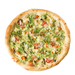 Pizza with seafood. Isolated on white background