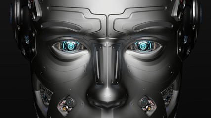 3D Render very detailed Futuristic Robot face