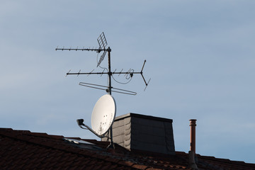 satellite dish or TV antenna on the roof
