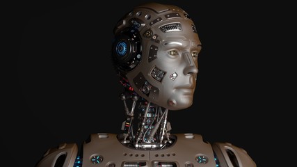 3D Render Futuristic Robot Head