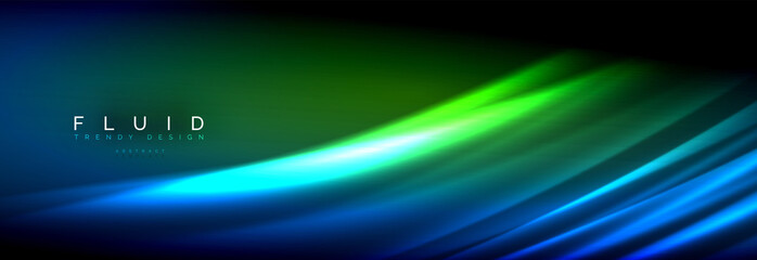 Neon glowing fluid wave lines, magic energy space light concept, abstract background wallpaper design