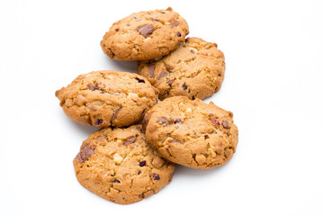 Chocolate chip cookie isolated on white background.