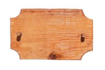 Old wooden sign with wooden gag. Isolated