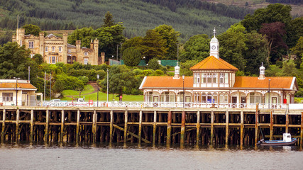 Victorian buildings on the pier at Dunoon on the Firth of Clyde.