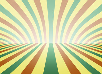 Abstract 3 color lines go to the horizon and diverge in a rays. Vintage background.