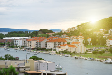 Beautiful summer view on Omis town and Cetina river in Croatia.