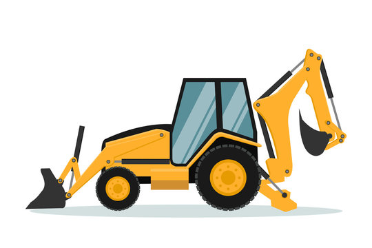 Vector design of backhoe. Heavy machinery.